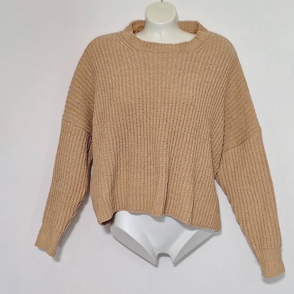 Poof! Sweater Long Crop Ribbed Tan